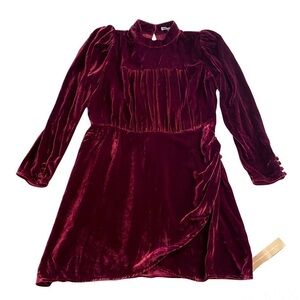 Reformation Dress Evora Velvet Long-Sleeve Keyhole Buttoned Mini Chianti 12 NWT